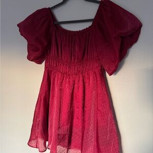 Francesca's Collections Red Puff Sleeve Mini Dress